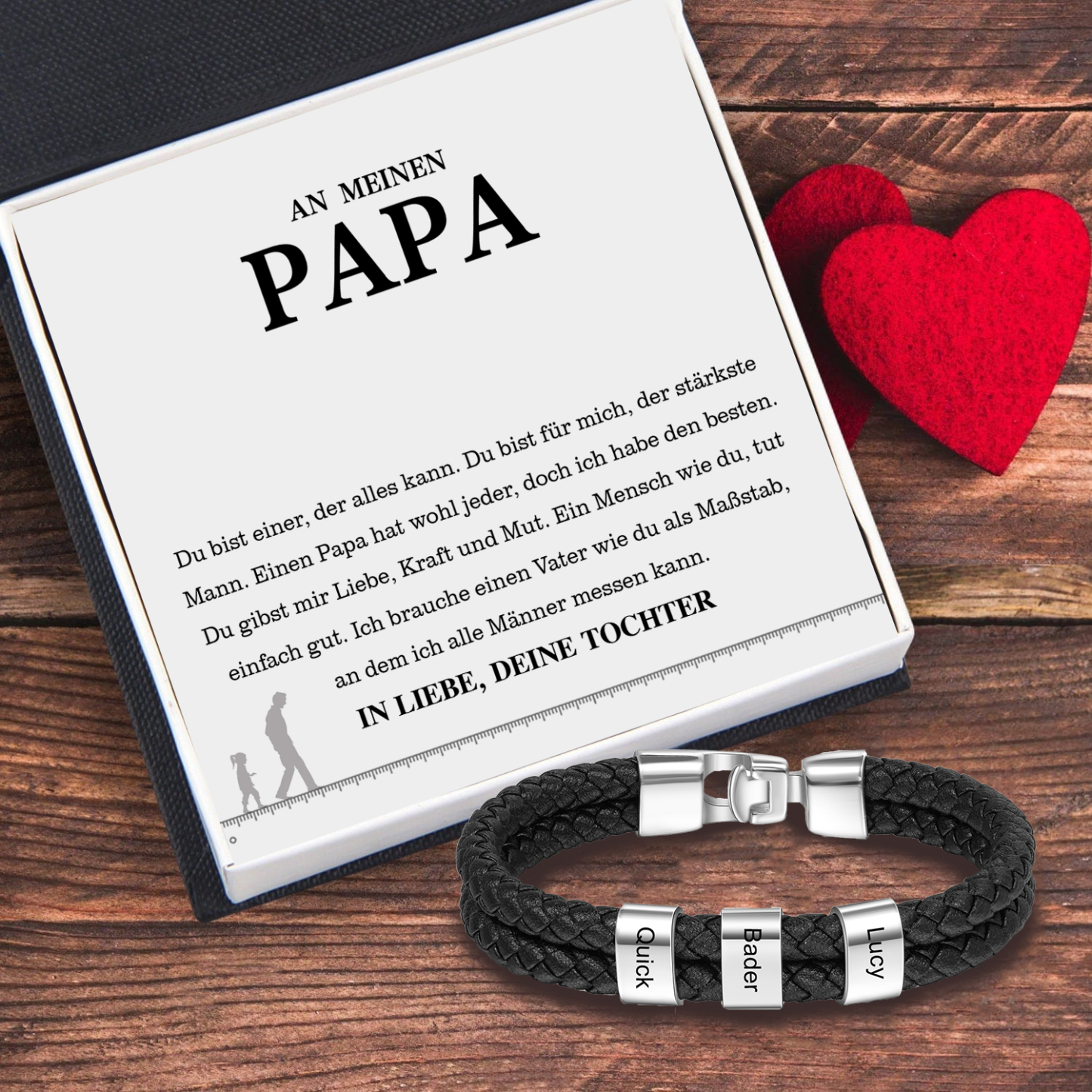 Kettenmachen Personalisiertes 3 Namen Perlen Leder Armband-An meinen Papa-Geschenk mit Nachrichtenkarte 27.99