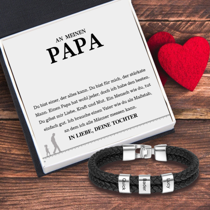 Kettenmachen Personalisiertes 3 Namen Perlen Leder Armband-An meinen Papa-Geschenk mit Nachrichtenkarte 27.99