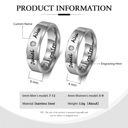 Personalisierter 2 Namen & Text Partnerring Ring mit Zirkonia für Paare