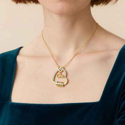 Personalisierte 1 Titel & 1-5 Namen Herz Halskette mit 1-5 Geburtssteinen für Mama/Mutter/Oma-Geschenk Box Set