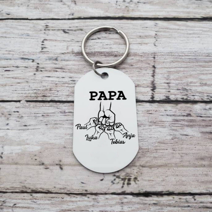 Personalisierbares Foto & 4 Namen Papa Faust Schlüsselanhänger-Geschenk für Vater