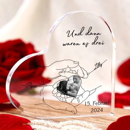 Personalisierte 3 Namen & 2 Text & Foto Acryl-Deko Und dann waren es drei Schreibtischdekoration Jubiläumsgeschenk für Paar