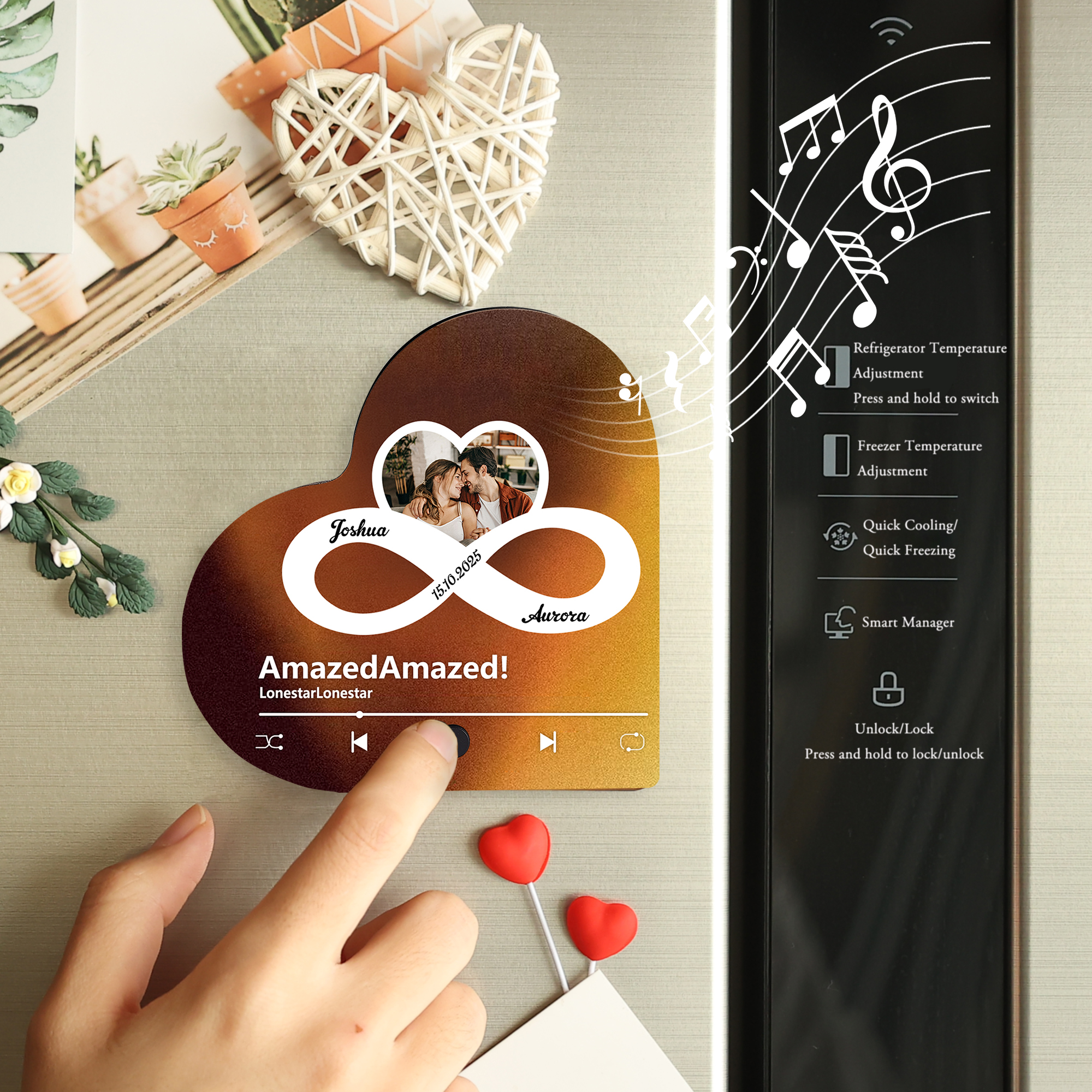 Personalisierte mit Foto & Lied & Datum & 2 Namen Musik-Kühlschrankmagnet – Romantisches Geschenk für Paar