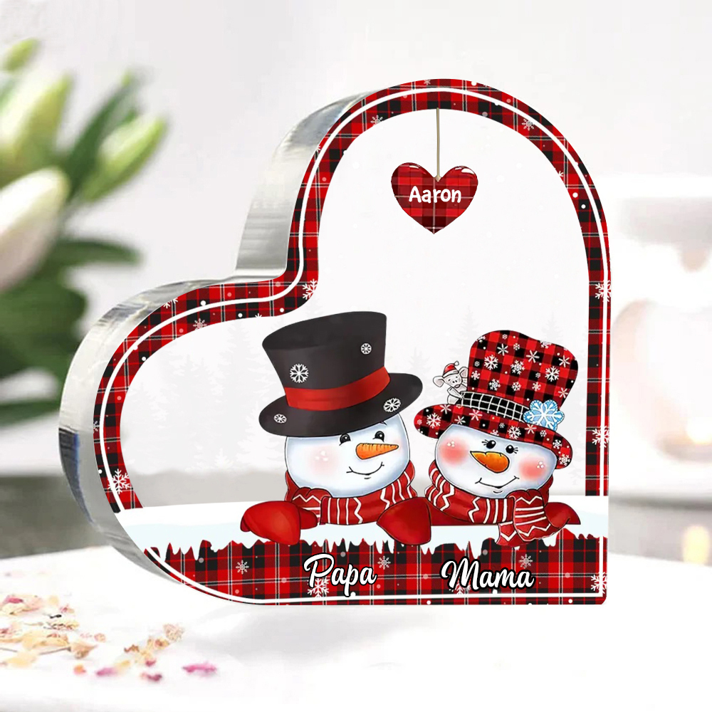 Personalisierte 3 Namen Schneemann Familie Weihnachten Acryl-Deko-Schreibtischdekoration