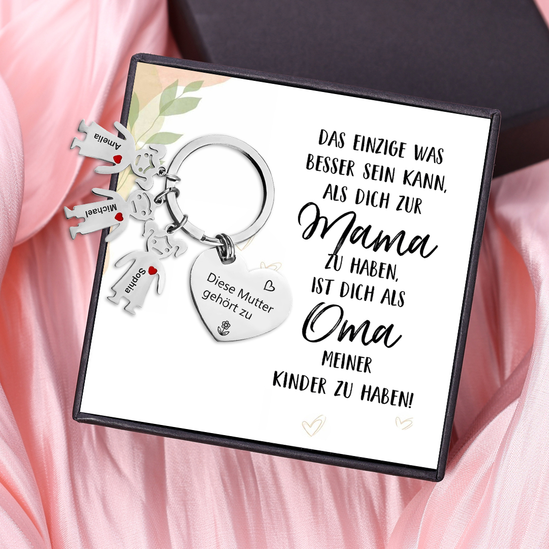 Personalisierter 3 Namen Herz Schlüsselanhänger-Diese Mutter Gehört zu-Geschenk mit Nachrichtenkarte zum Muttertag 