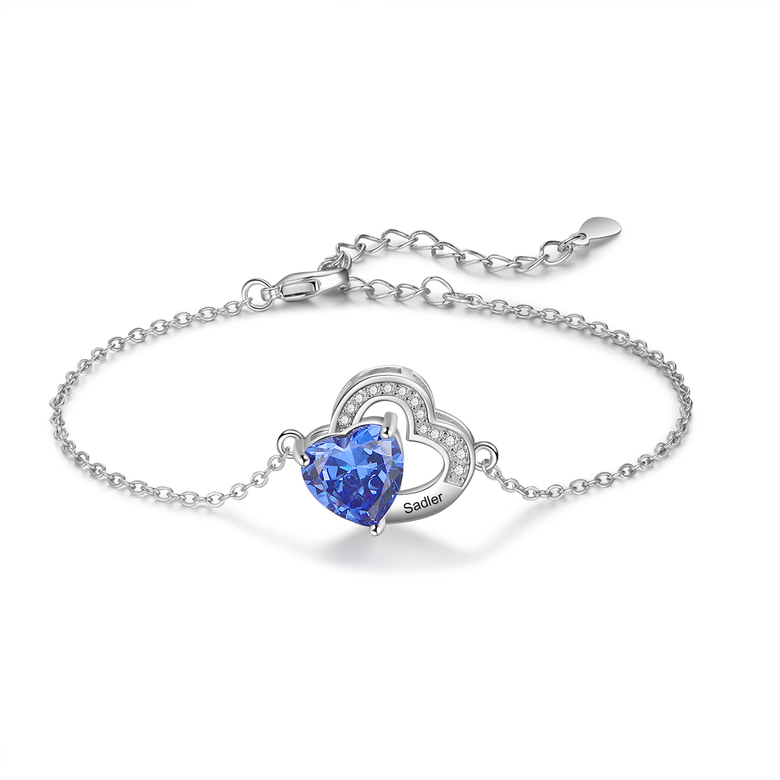 Personalisierter 1 Name & 1 Geburtsstein Herz Armband mit Zirkonia