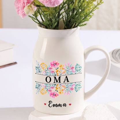 Personalisierter 1 Name & Text Bunte Blumen Familie Vase