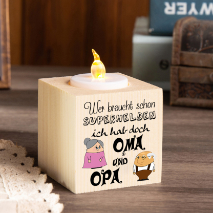 Holz Kompliment Kerzenhalter 1 bedruckte Seite-Ich hab doch Oma und Opa - Geschenk für Großmutter und Großvater