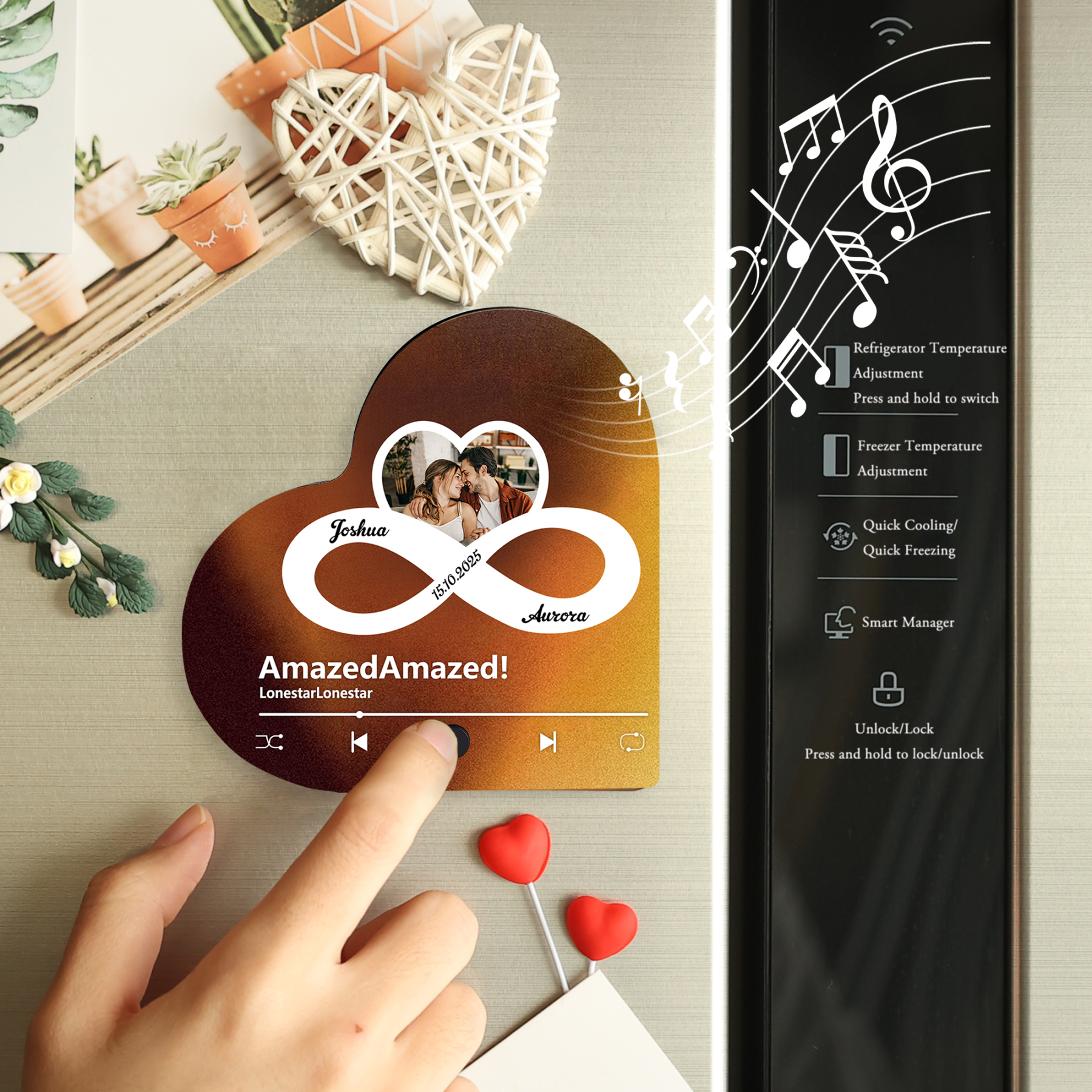 Personalisierte mit Foto & Lied & Datum & 2 Namen Musik-Kühlschrankmagnet – Romantisches Geschenk für Paar