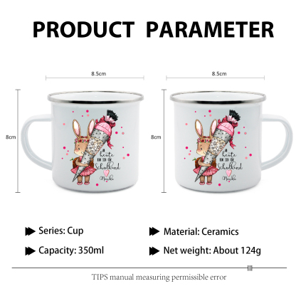 Schulanfang Geschenkset -Personalisierter Name Emaille Tasse & 20 cm Lineal & Löwenzahn Armbänder Set - Geschenk für Schulkind mit Geschenk Box