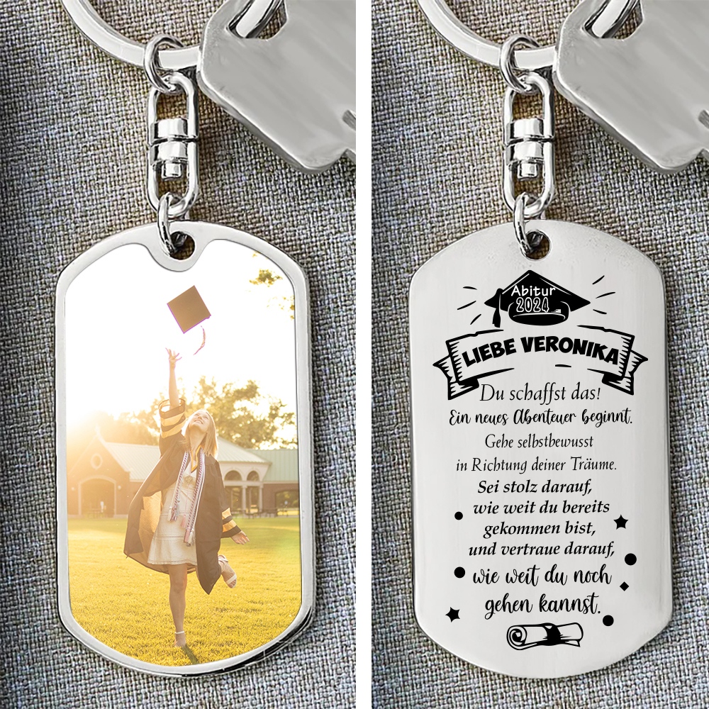 Personalisiertes Foto & Jahr & Text & Text Schlüsselanhänger - Du schaffst das! Ein neues Abenteuer beginnt - Abschluss Wunsch Geschenk
