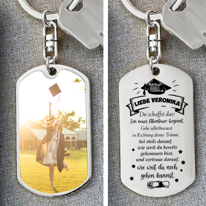 Personalisiertes Foto & Jahr & Text & Text Schlüsselanhänger - Du schaffst das! Ein neues Abenteuer beginnt - Abschluss Wunsch Geschenk