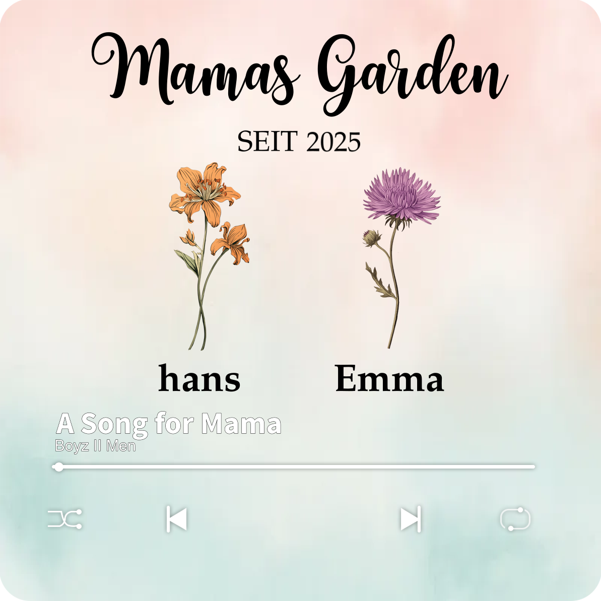 Personalisiertes Namen & Lied & Blumen farbige Acryl-Holz Kühlschrankmagnet mit Musikfunktion - Mamas Garten