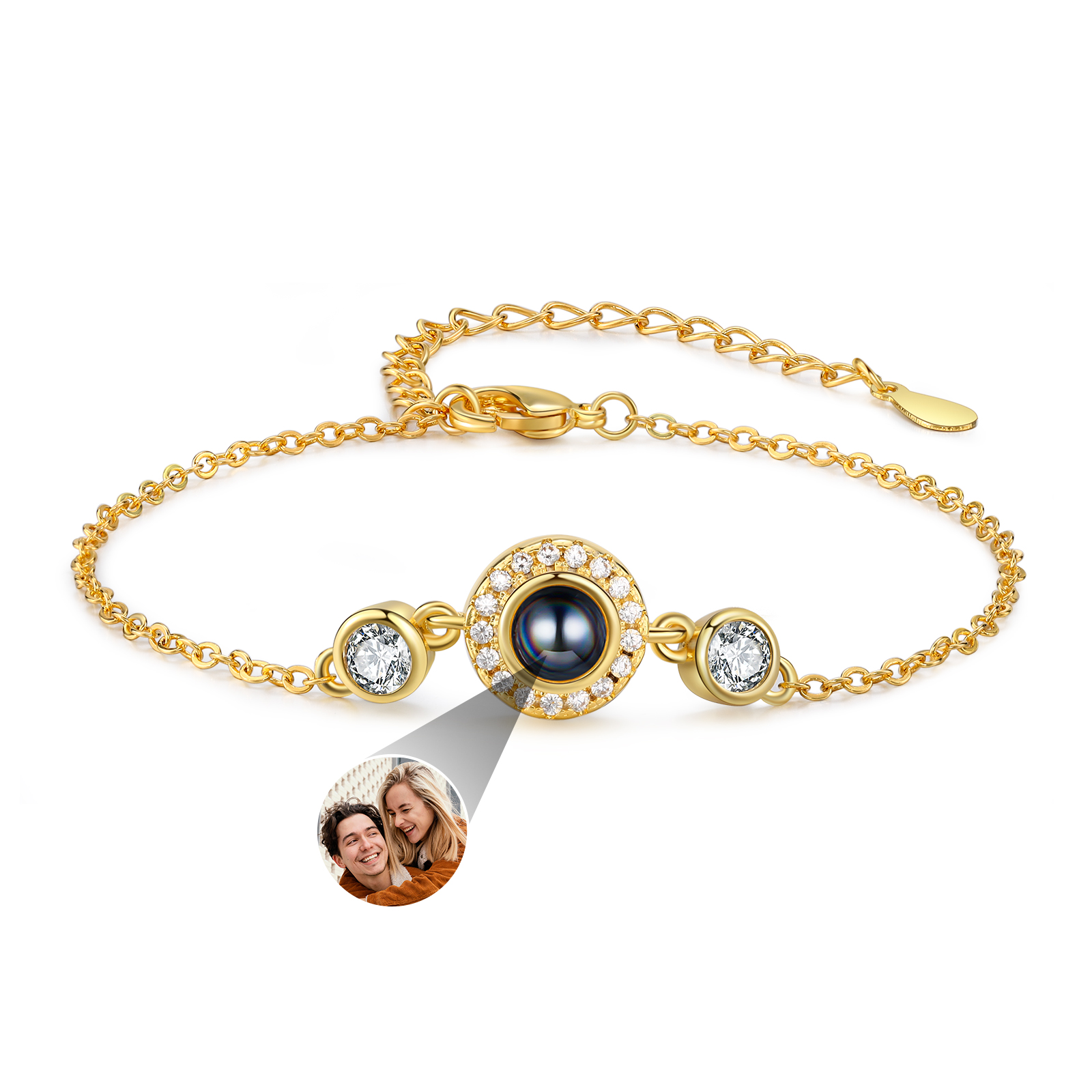 Personalisiertes Foto Rund Projektion Golden Sonne Armband