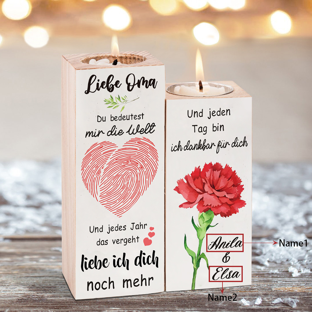 Personalisierte 2 Namen Kerzenhalter-Liebe Oma Du bedeutest mir die Welt-Geschenk für Großmutter