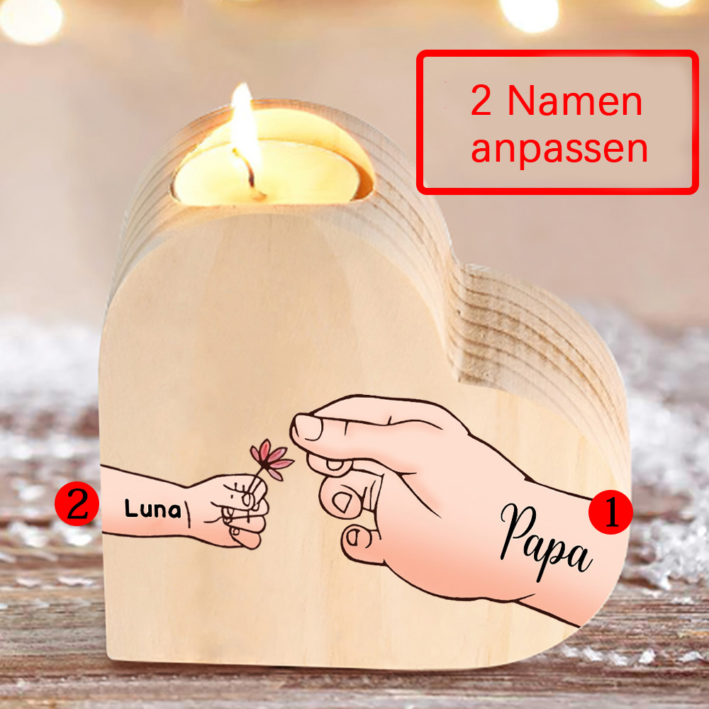 Personalisierte 2 Namen Hand in Hand Herzform Kerzenhalter-Geschenk für Familie