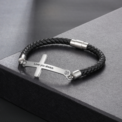 Kommunion Herren Lederarmband mit Kreuz personalisierter Armband mit Grauvr