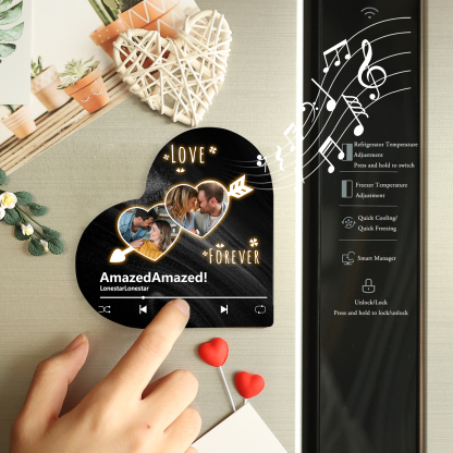 Personalisierte mit 2 Fotos & Lied & 2 Texte Musik-Kühlschrankmagnet – Romantisches Geschenk für Paar