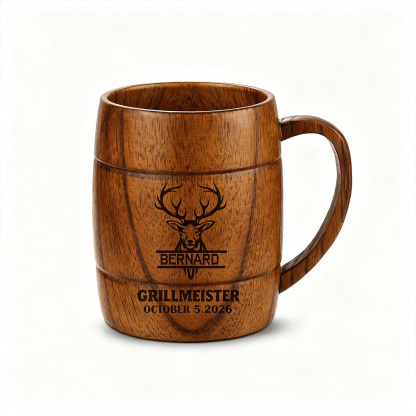 Personalisierter Bierkrug aus Holz mit Namen und Initialen Geschenk für Papa Bierliebhaber und Grillmeister