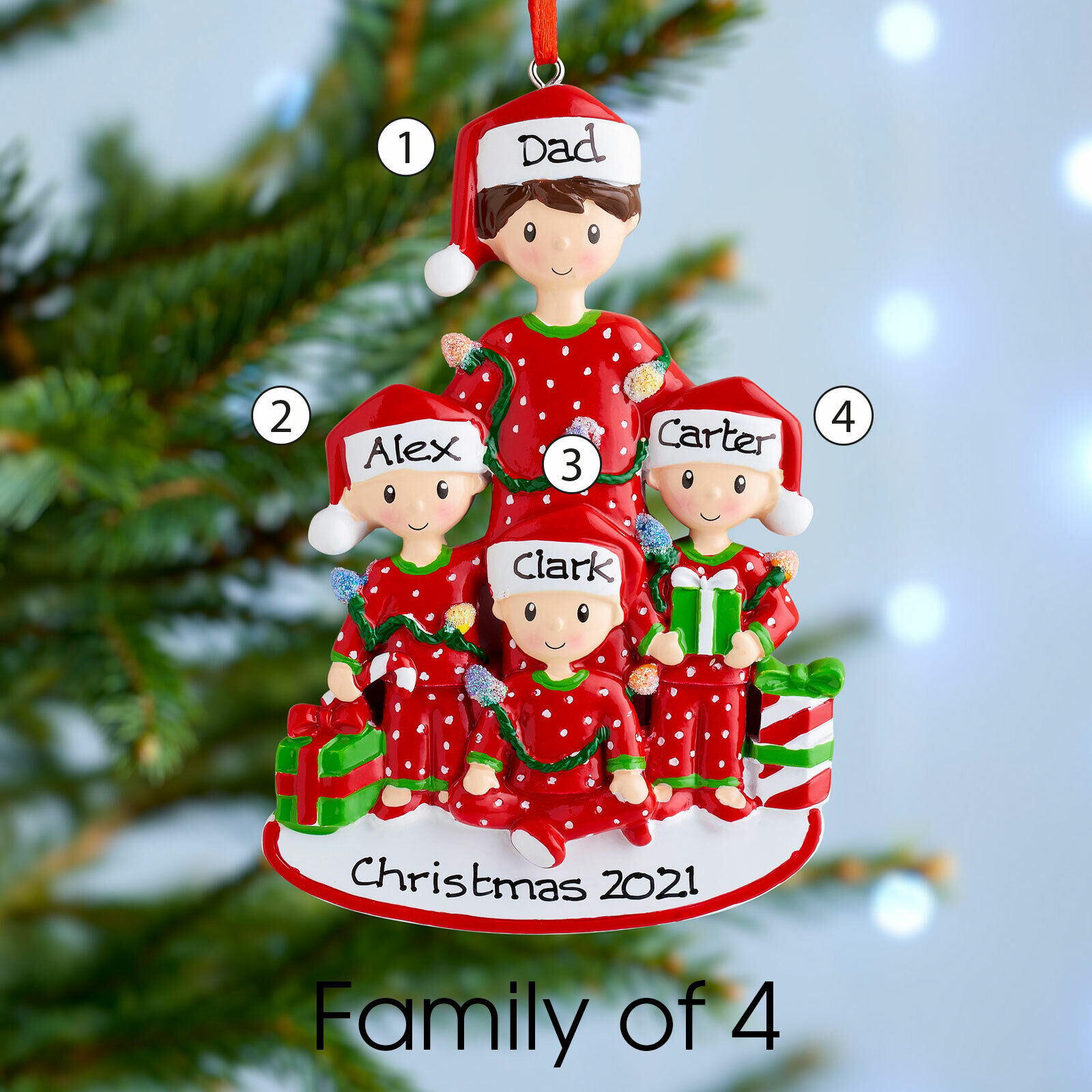 Holz Weihnachtsornament-Personalisierte 2 Namen Text Weinhachten Vater & Kind-Kostüm Ornament