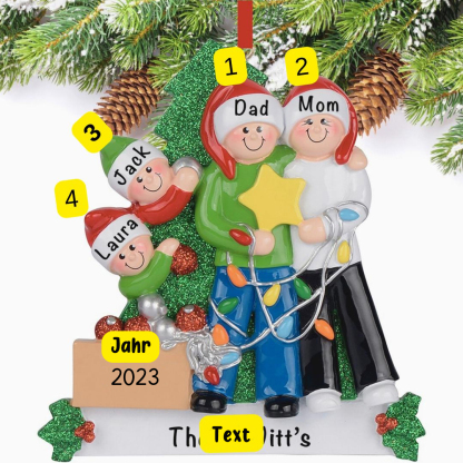 Holz Personalisiertes 4 Namen & Text  & Jahr Weihnachtsornament Weihnachtsbaum Anhänger mit 4 Familienmitgliedern