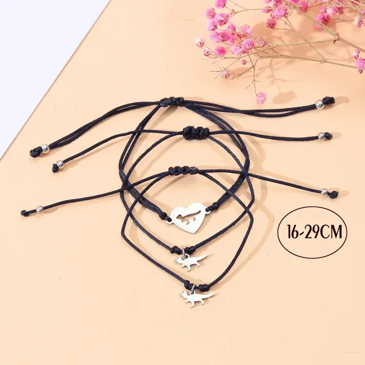 Dinos Armbänder Set mit 3 Ketten Für das Schulkind Vergesst nie, dass ihr stark und mutig seid wie Dinosaurier Schulanfang Geschenk mit Nachrichtenkarte