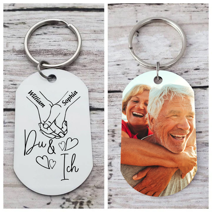 Personalisierbares Foto & 2 Namen Schlüsselanhänger-DU & ICH-Geschenk für Paare