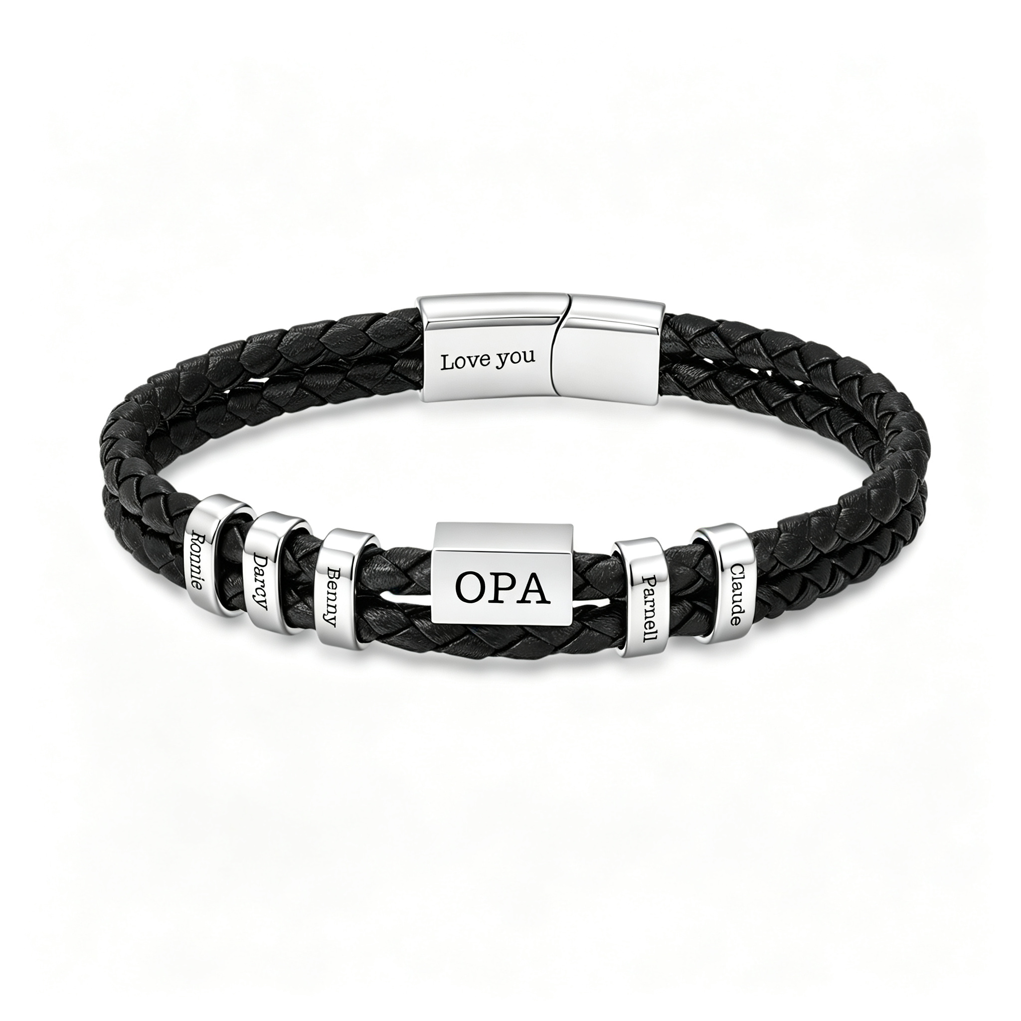Personalisiertes Herrenarmband aus geflochtenem Kunstleder mit 1–6 Namen Geschenk für Papa