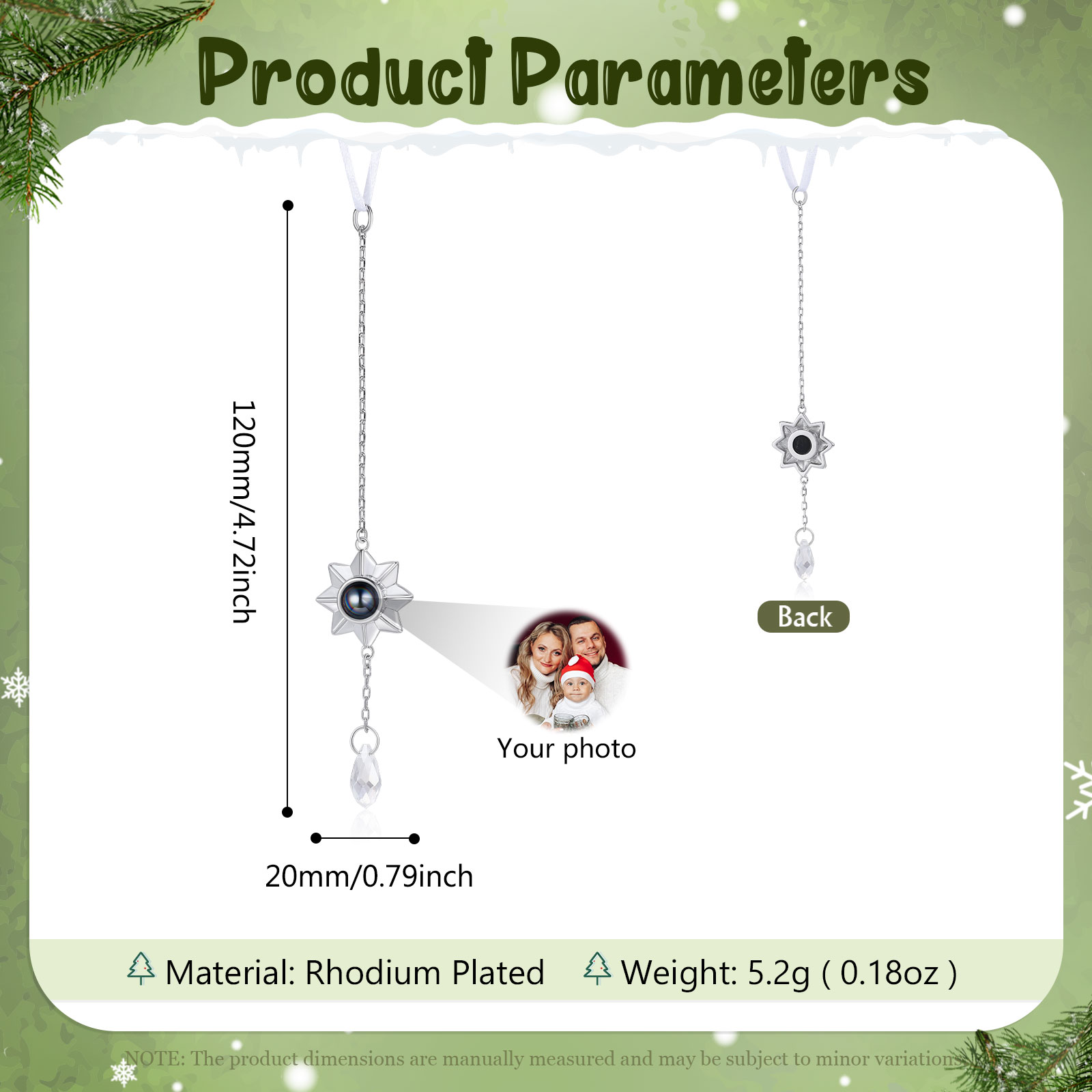 Personalisierter achtzackiger Sternanhänger mit Fotoprojektion zu Weihnachten, Christbaumanhänger, Weihnachtsanhänger, Ornament