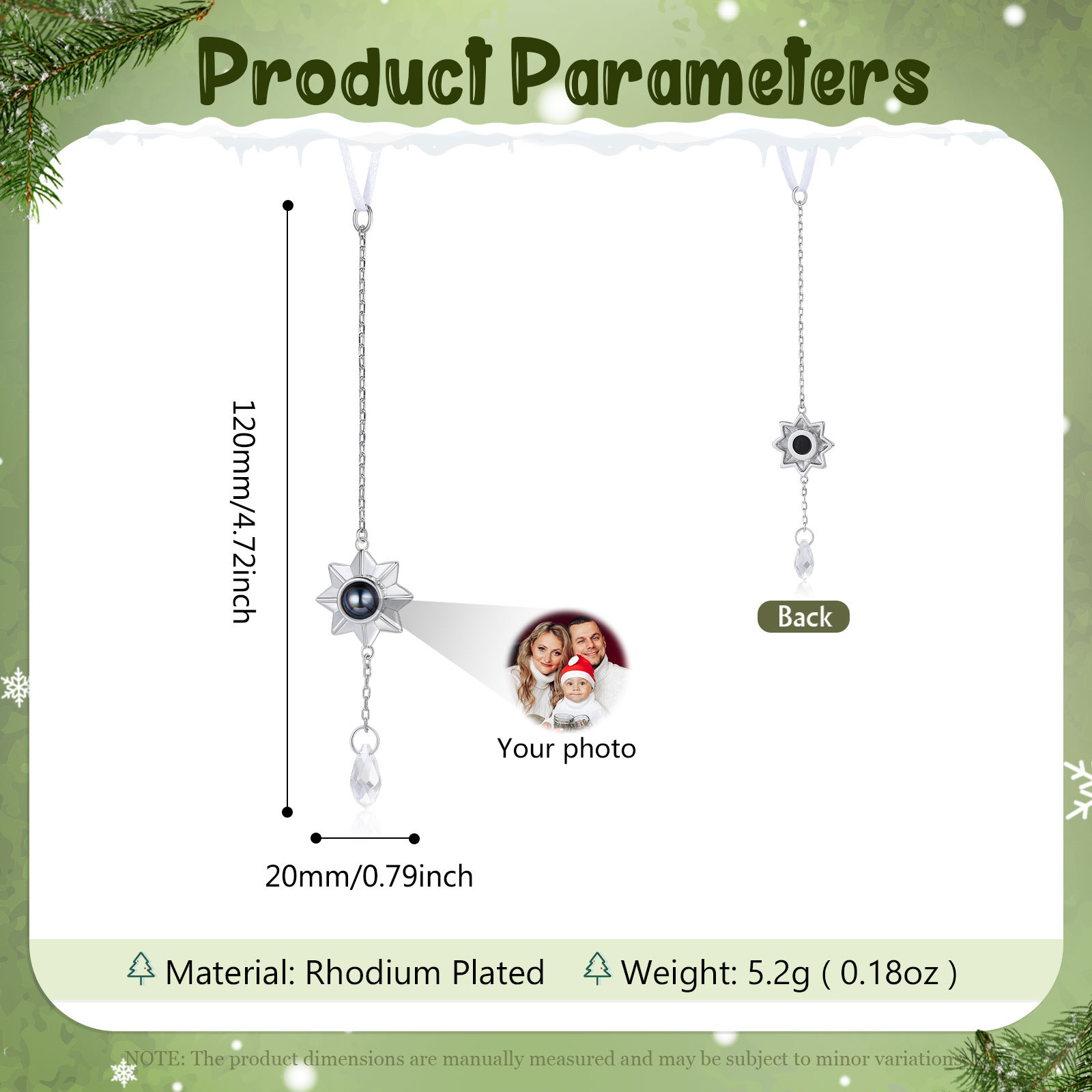 Personalisierter achtzackiger Sternanhänger mit Fotoprojektion zu Weihnachten, Christbaumanhänger, Weihnachtsanhänger, Ornament