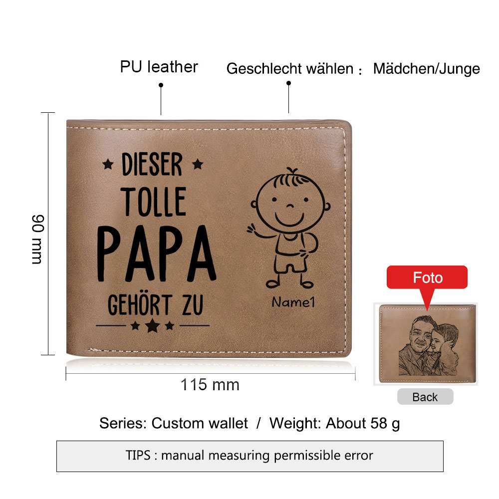 Personalisierte 1 Name & Foto-Dieser tolle Papa gehört  PU Leder Kurze Geldbörse für Vater