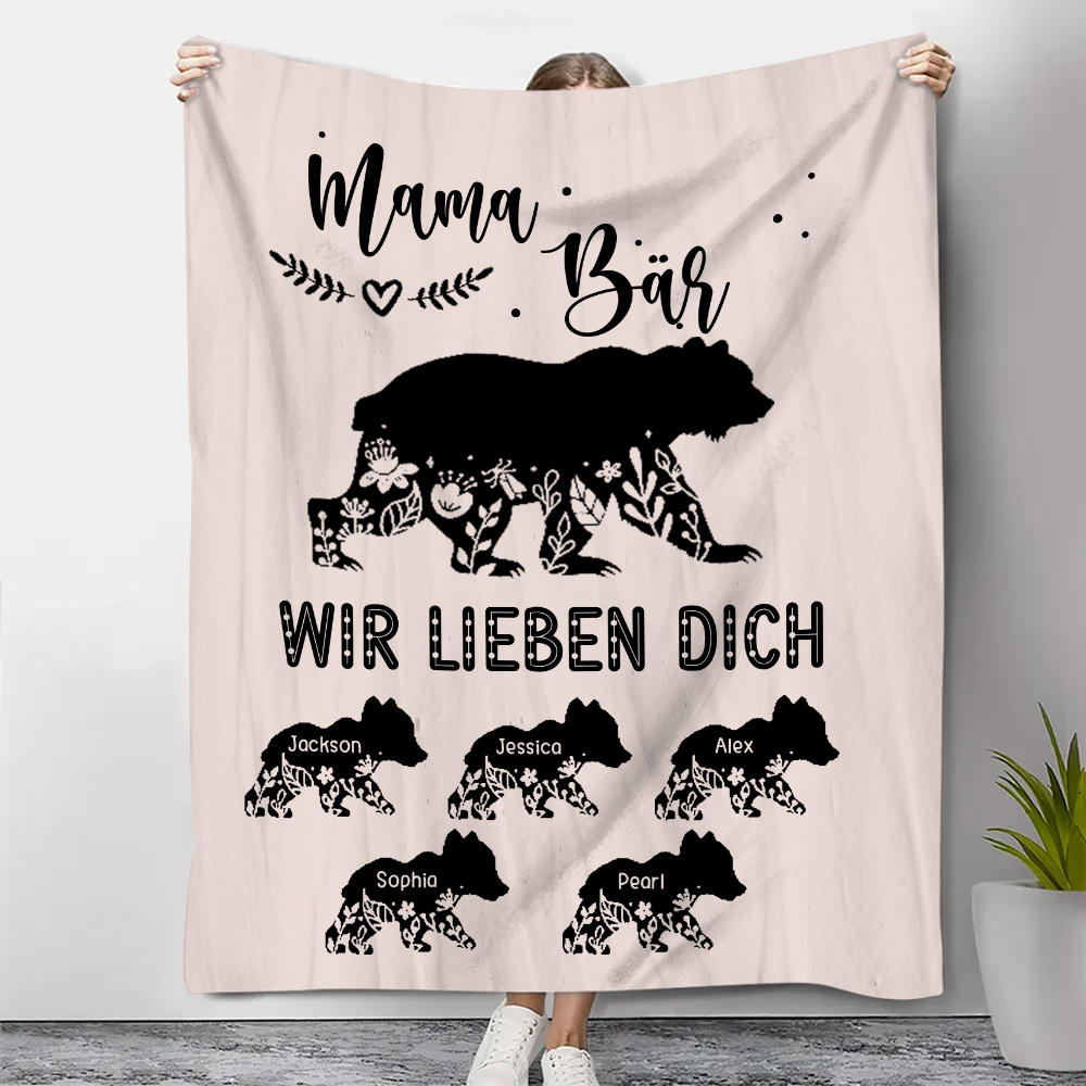 Personalisierbare 5 Namen Mama Bär Wir lieben dich Rosa Decke - Geschenk für Mutter