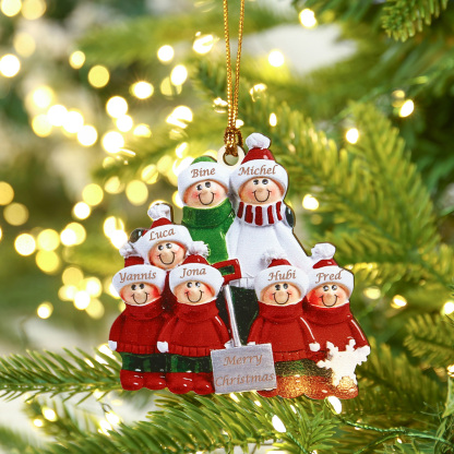Holz Personalisierte 7 Namen & Jahr Schneeschaufelteam Weihnachtsornament Weihnachtsbaum Anhänger mit 7 Familienmitgliedern