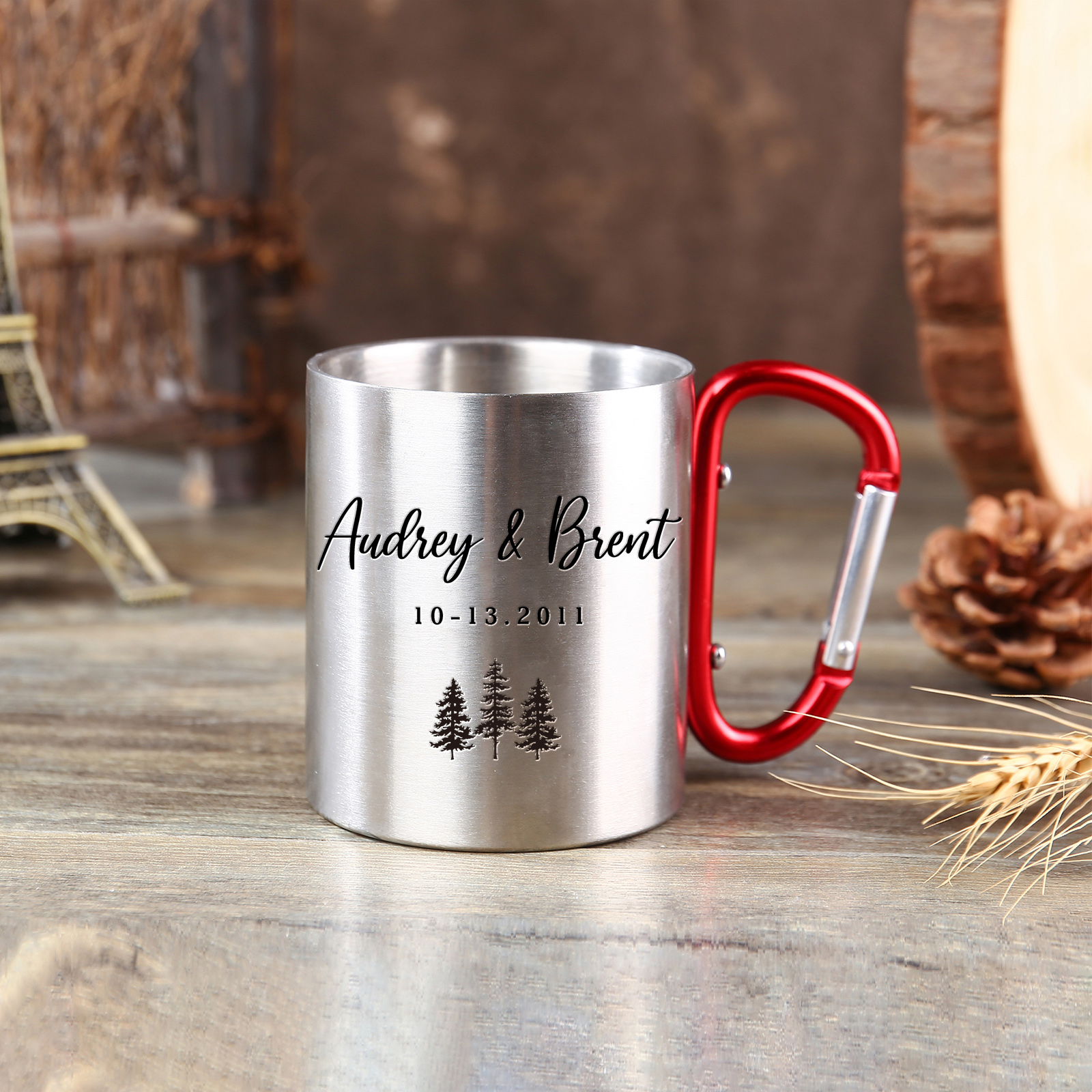 Edelstahl Tasse-Personalisierte 2 Namen & Datum Metall Becher-für Paare