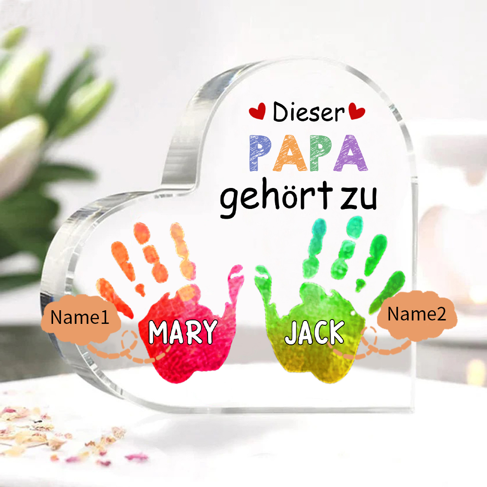 Personalisierte 2 Namen Acryl-Deko Dieser Papa gehört zu Schreibtischdekoration für Vater