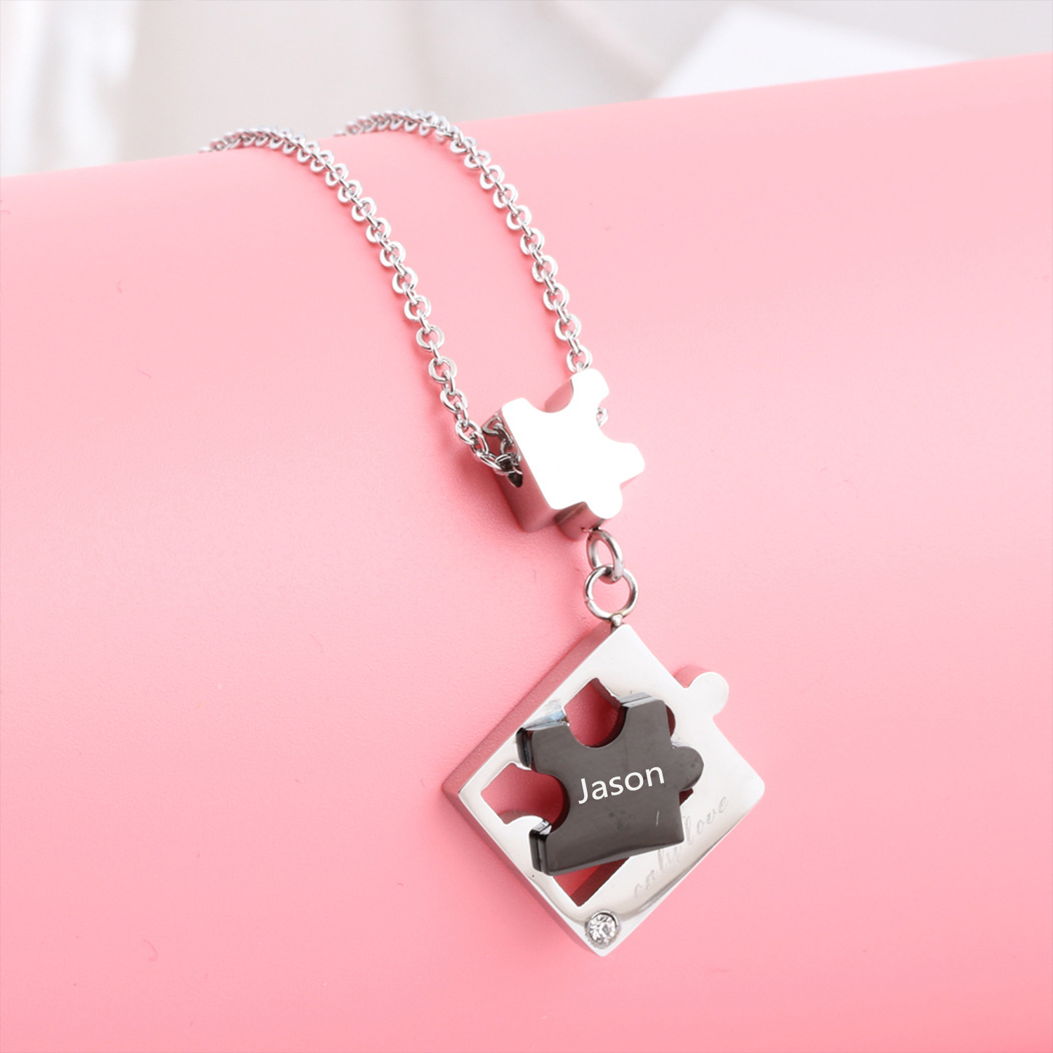 Personalisierte 2 Namen Puzzle "only Love" Halsketten Set