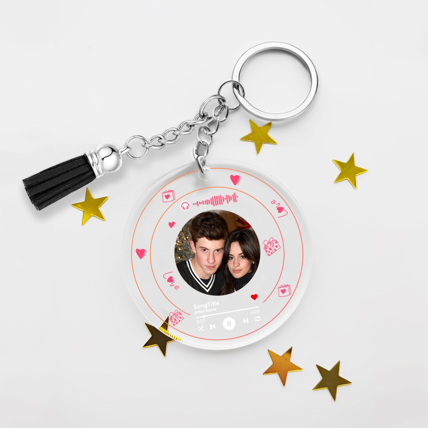 Personalisierbares Foto & Spotify Code Rund Acryl Schlüsselanhänger für Paar