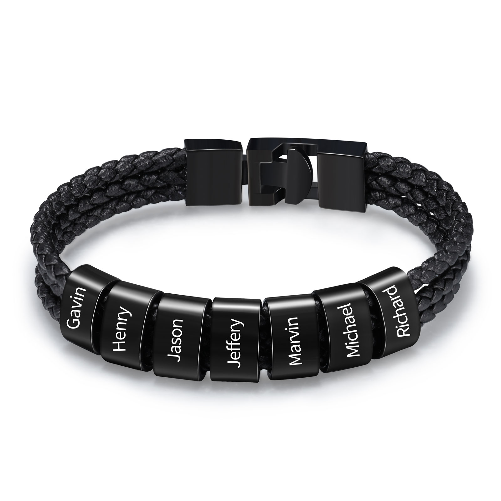 Herren Gravur 1-8 Namen Perlen Dreifach Geflochtenes Leder Armband