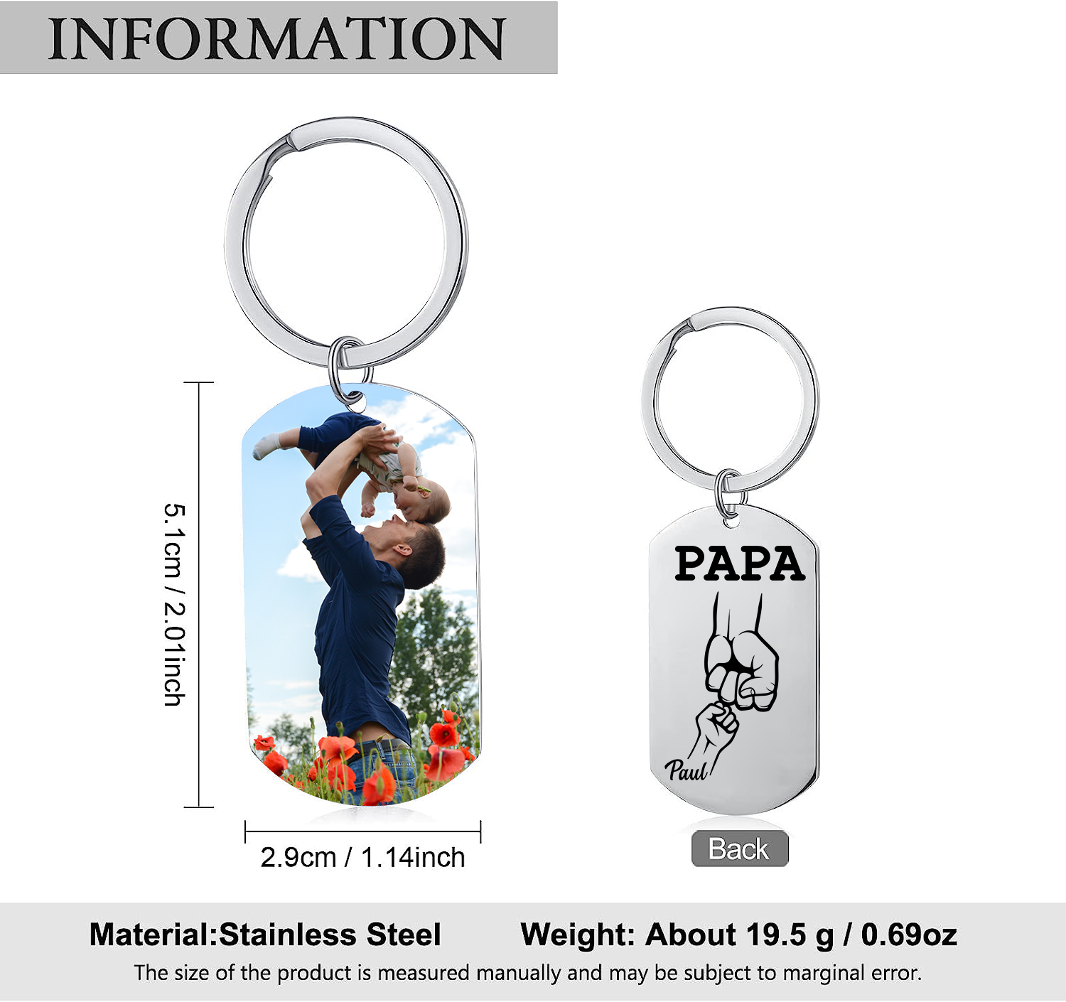 Personalisierbares Foto & Name Papa Faust Schlüsselanhänger-Geschenk für Vater