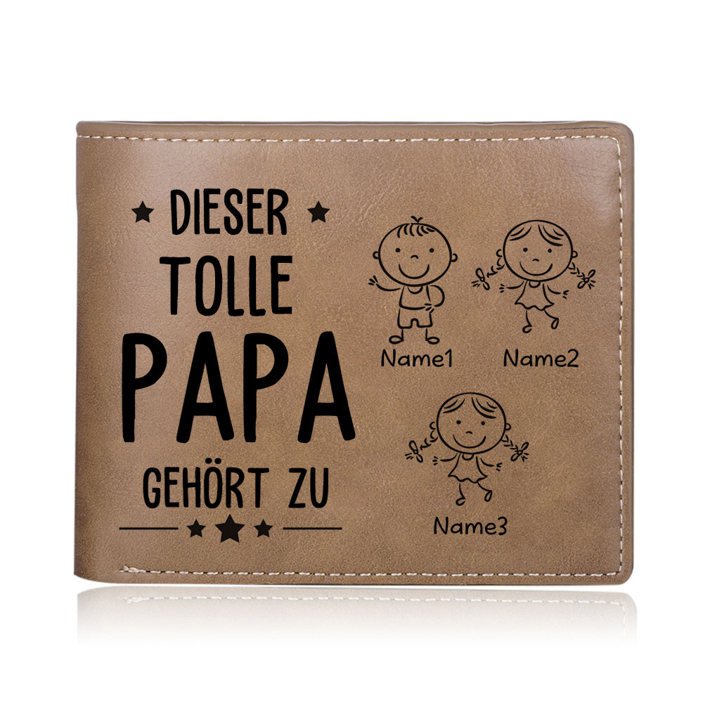Personalisierte 3 Namen & Foto-Dieser tolle Papa gehört  PU Leder Kurze Geldbörse für Vater