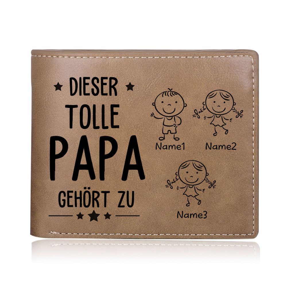 Personalisierte 3 Namen & Foto-Dieser tolle Papa gehört  PU Leder Kurze Geldbörse für Vater