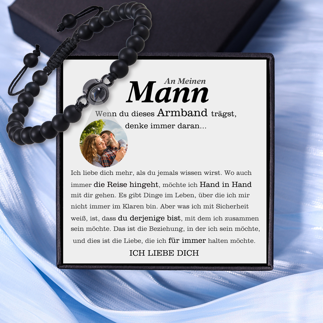 Personalisiertes Foto mattierter Stein Projektion Handseil Armband-An meinen Mann-Geschenk mit Nachrichtenkarte