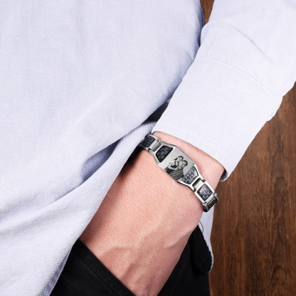 Herren Personalisierbarer Foto Magnetarmband Powerarmband mit 3 Magneten An meinen Mann Geschenk mit Nachrichtenkarte