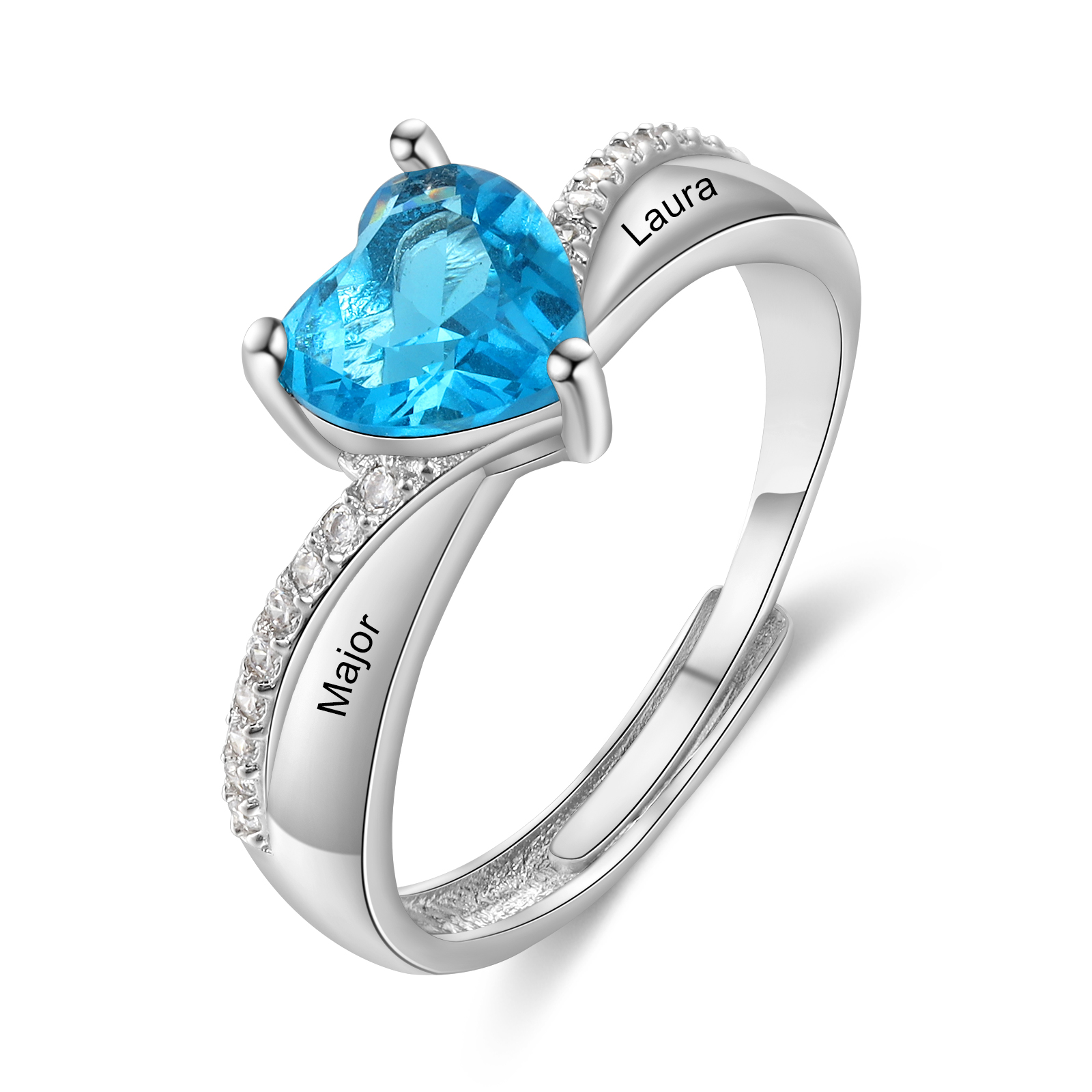 Personalisierter 1 Herz Geburtsstein & 2 Namen Offener Ring mit Zirkonia