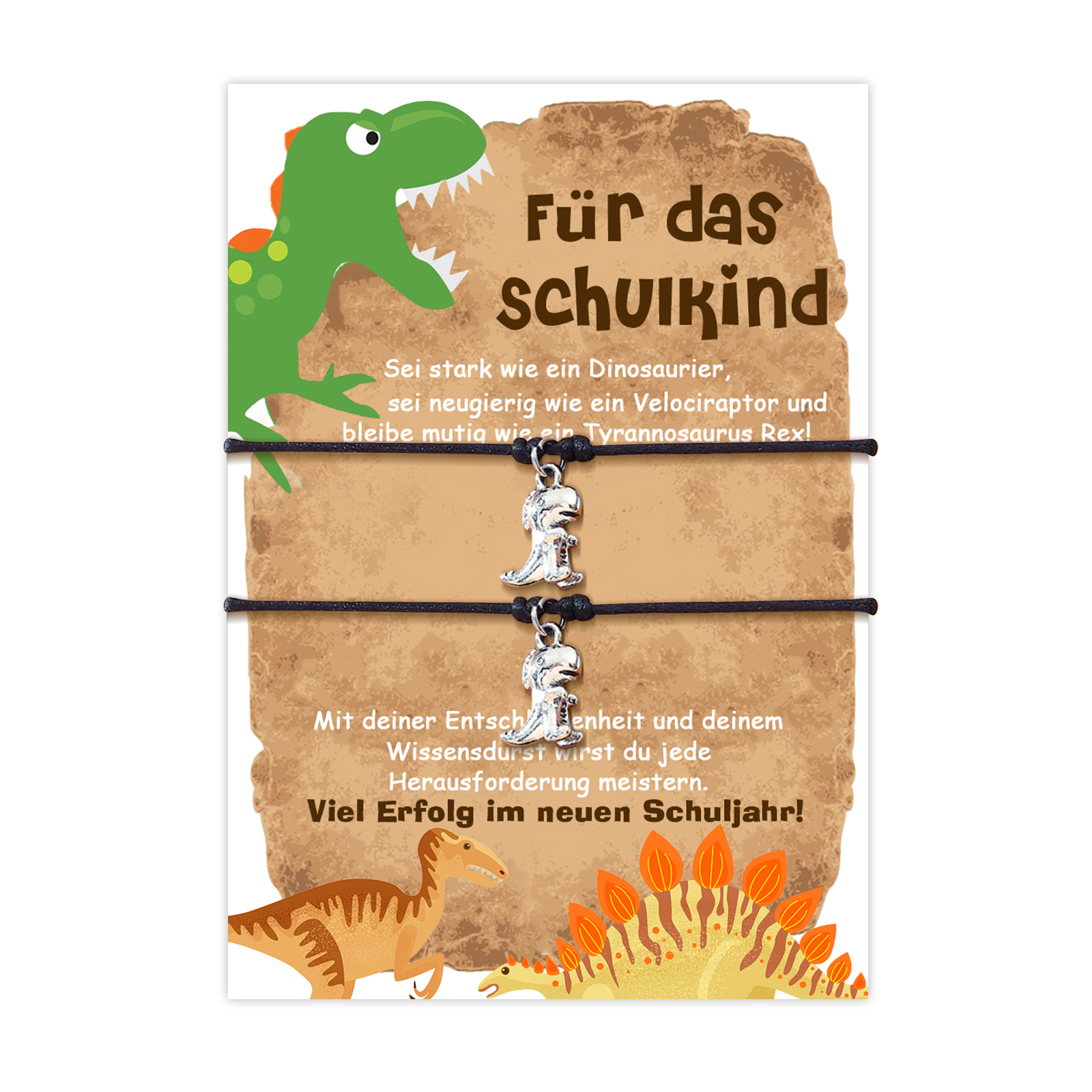 Schulanfang Geschenkset-Personalisierter Name & Datum Emaille Tasse & Personalisierte 2 Texte Stifteetui & Dino Armbänder Set - Geschenk für Schulkind mit Geschenk Box
