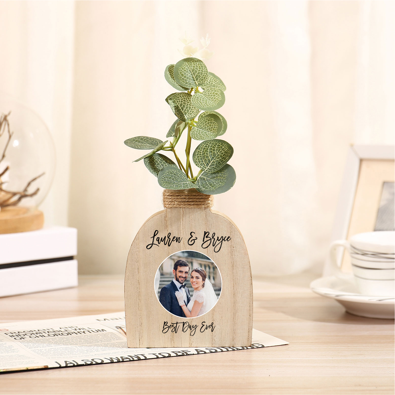 Holz Personalisierte 2 Namen & Text & Foto Vase für Liebespaar