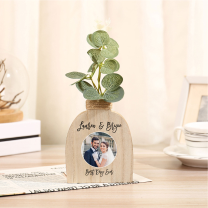 Holz Personalisierte 2 Namen & Text & Foto Vase für Liebespaar