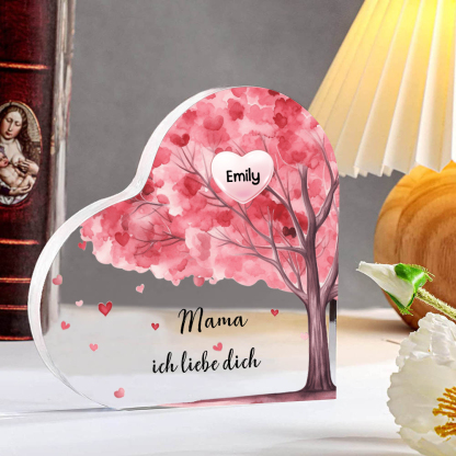 Personalisierter 1 Name & Text Rosa Familienbaum Familie Acryl-Deko Schreibtischdekoration für Mutter