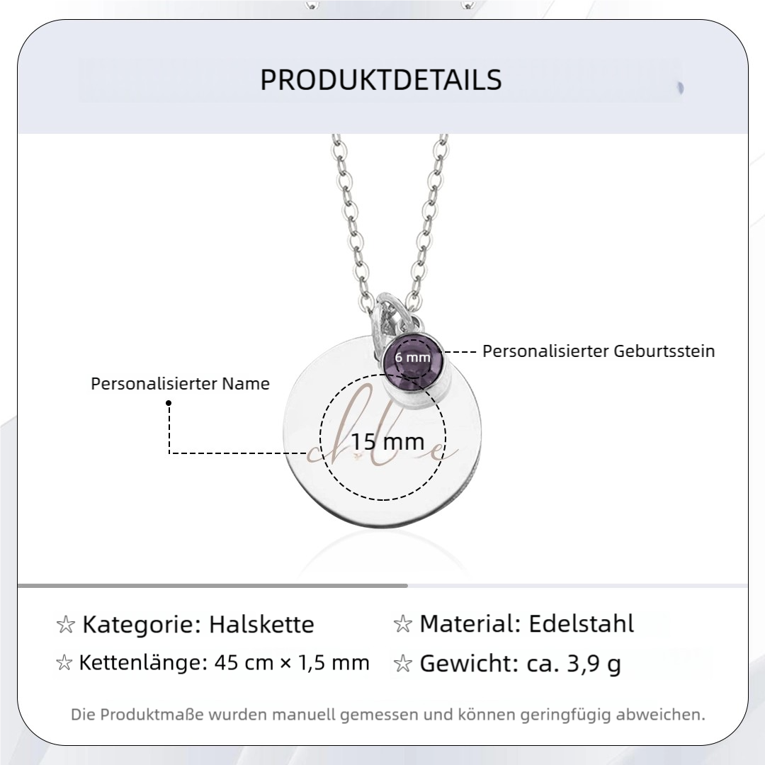 Einhorn-Halskette zur Einschulung Namensgravur mit Geburtsstein – Geschenkbox