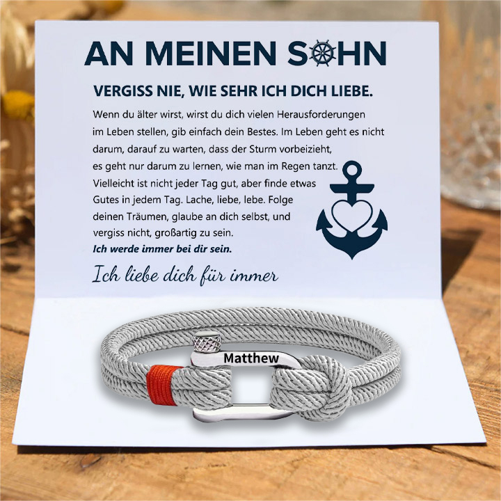 Herren Personalisierter 1 Name Edelstahl Hufeisenschnalle Handseil Armband-An meinen Sohn Glaube an dich selbst-Geschenk mit Nachrichtenkarte